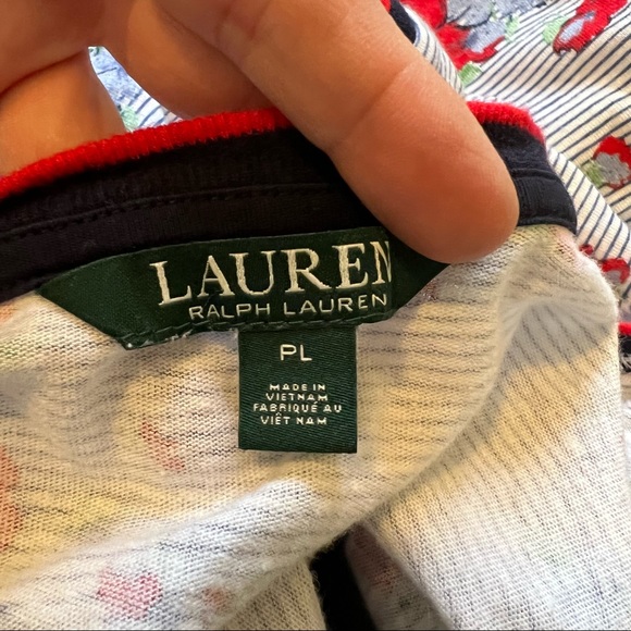 Lauren Ralph Lauren Red, White & Blue Floral & Stripe Linen Blend T-Shirt PL - Picture 3 of 4